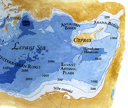 Depth of water around Cyprus map